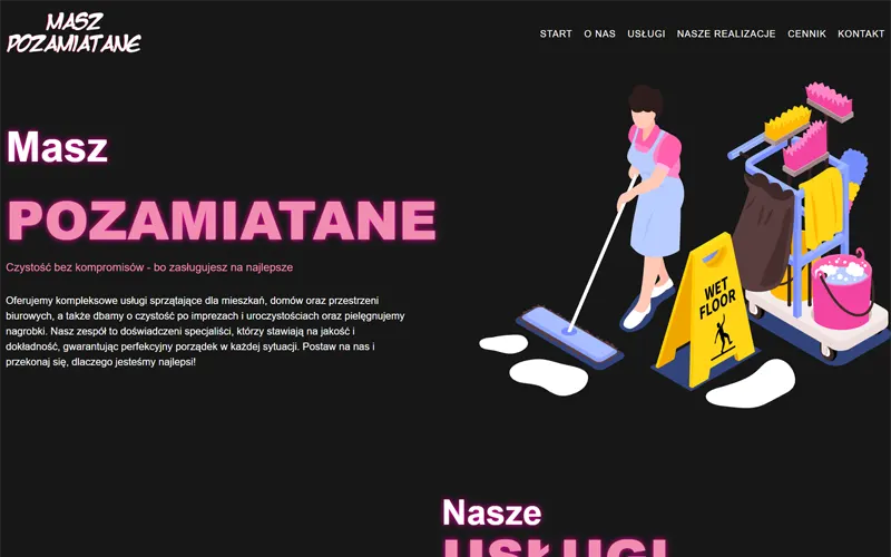 Strona internetowa firmy sprzątającej Masz Pozamiatane – strona główna